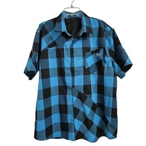 Fly Racing Shirt Men's XL Snap Button Black Blue Check Embroidered Pocket GUC *